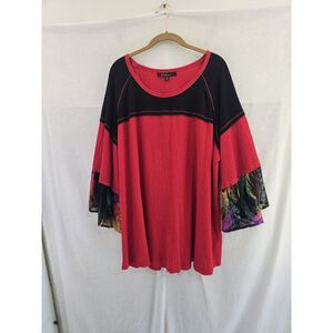 Calessa Black/red Stretchy Tunic Shirt 3/4sleeve Lace Detail. Ladies Sz 2x